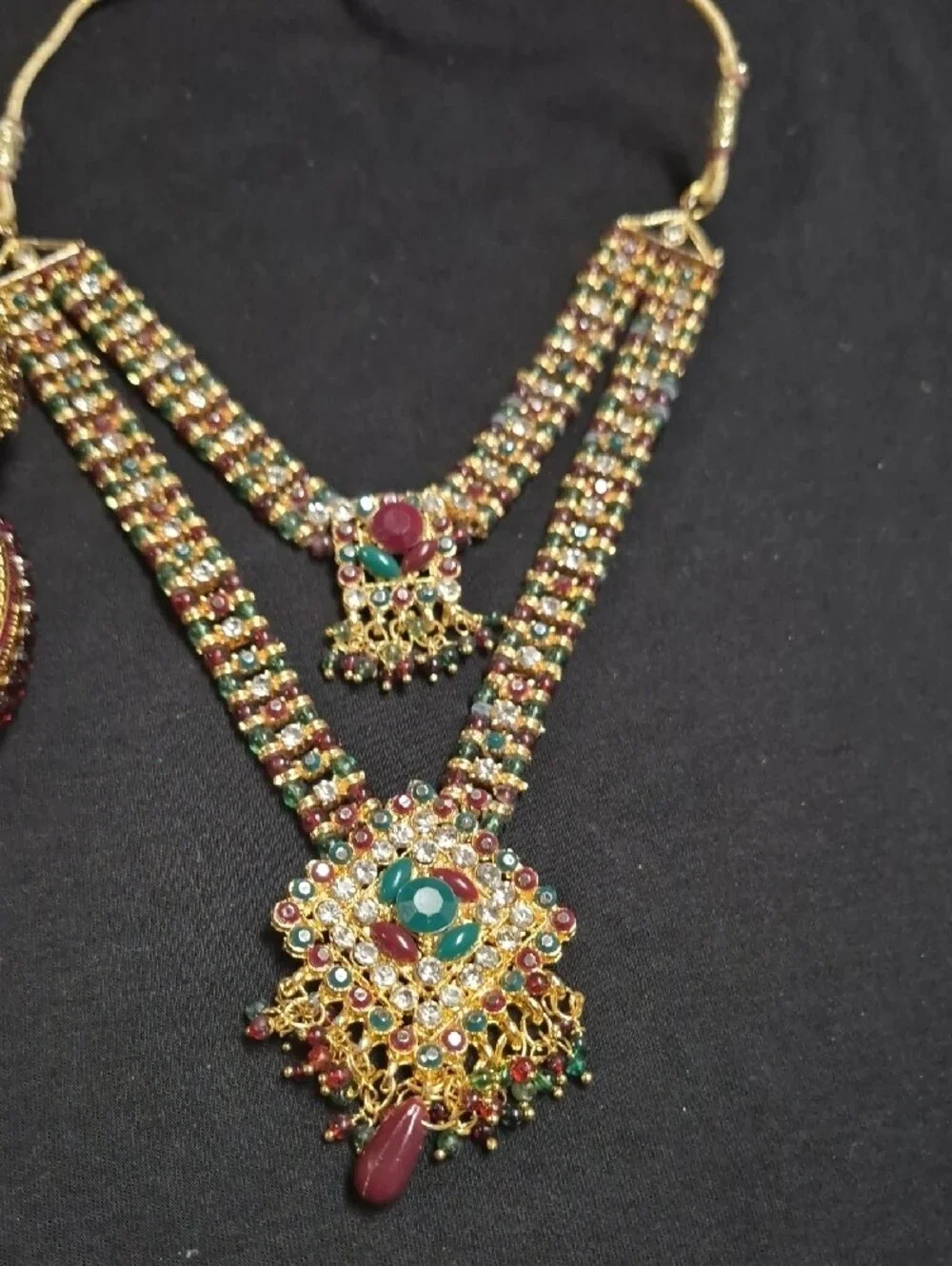 Gold-Tone Multicolor Kundan Necklace Set with Bangles - Pink & Green Accents